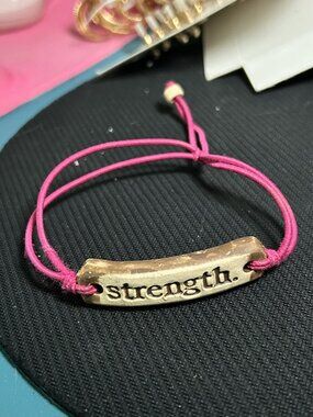 MudLOVE Strength Clay Ceramic Cord Adjustable Bracelet Hot Pink